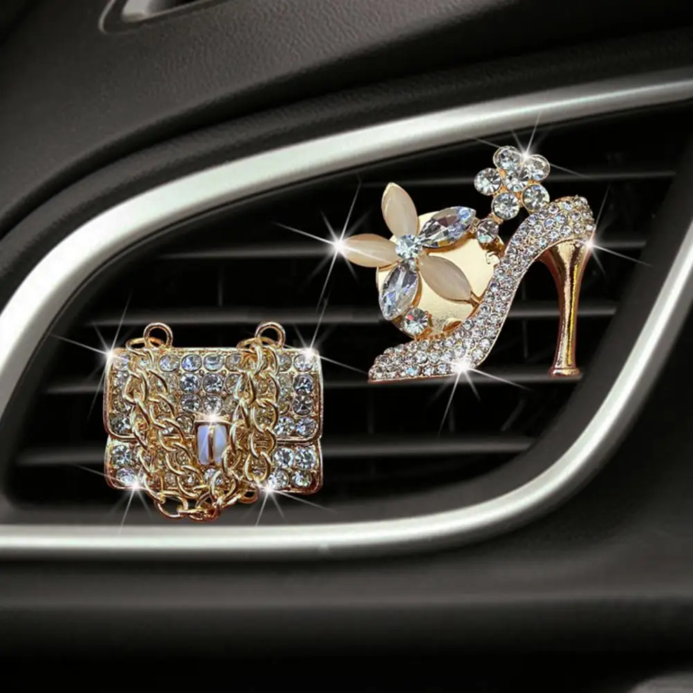 

2Pcs Car Air Vent Clips Stylish Sparkling Rhinestone High Heel Car Air Conditioning Outlet Clip Car Interior Decoration