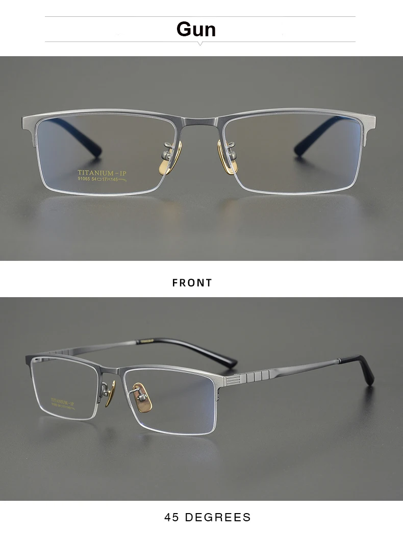 2026 Herren Business Reintitan-Brillengestell Modische Eckige Halbrandbrille 91065 Einzigartiges Design Goldfarbene Brillen Oculos – Detail 17