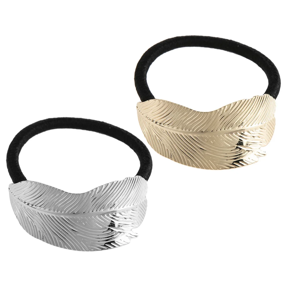

2 Pcs Leaves Metal Hair Accessories for Women Miss Elastic Ties Ponytail Holders