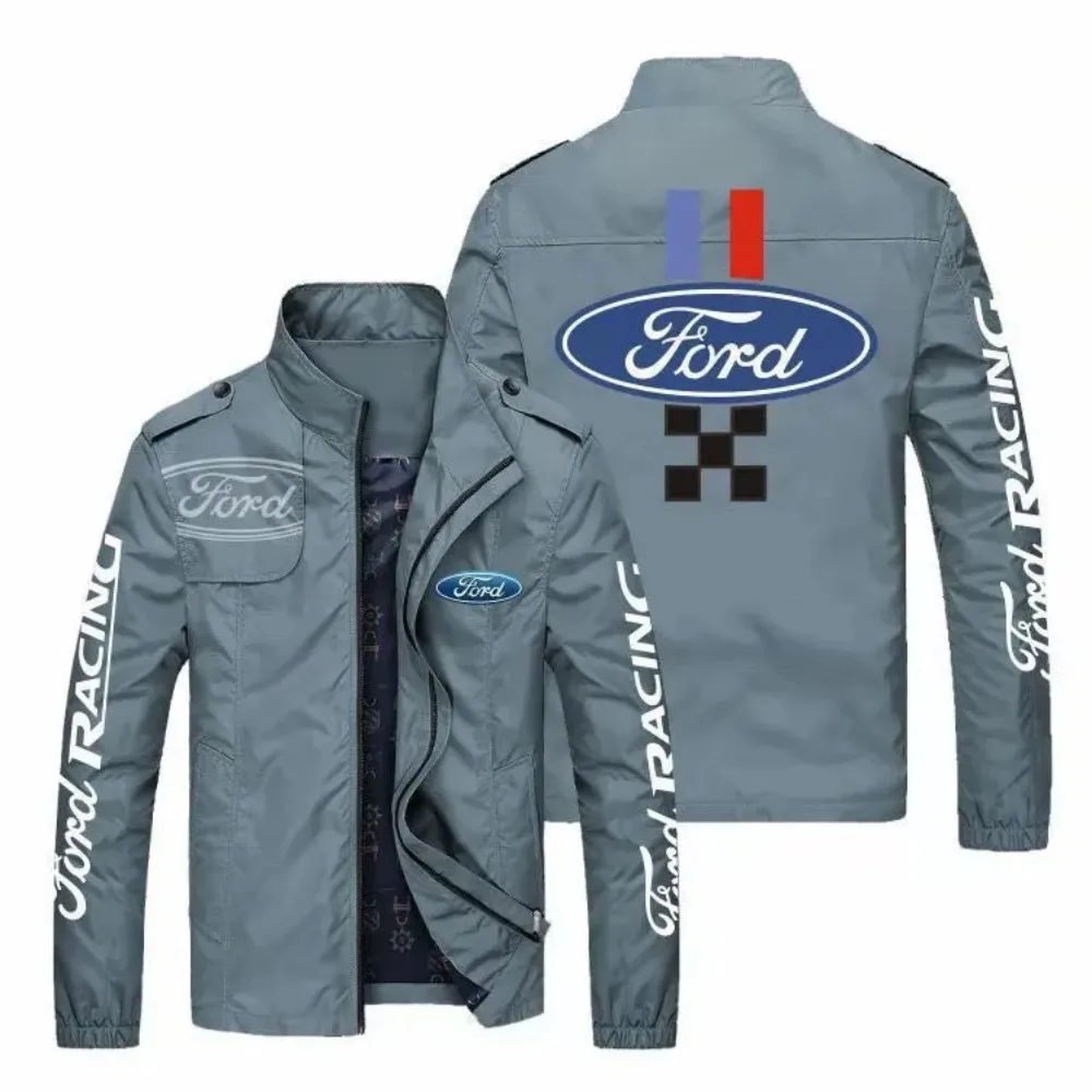 Spring and Autumn Thin Men's Handsome Ford Car Logo Jacket Motorcycle Sports Casual Fashion Stand Collar Cardigan Zipper Jacket 5