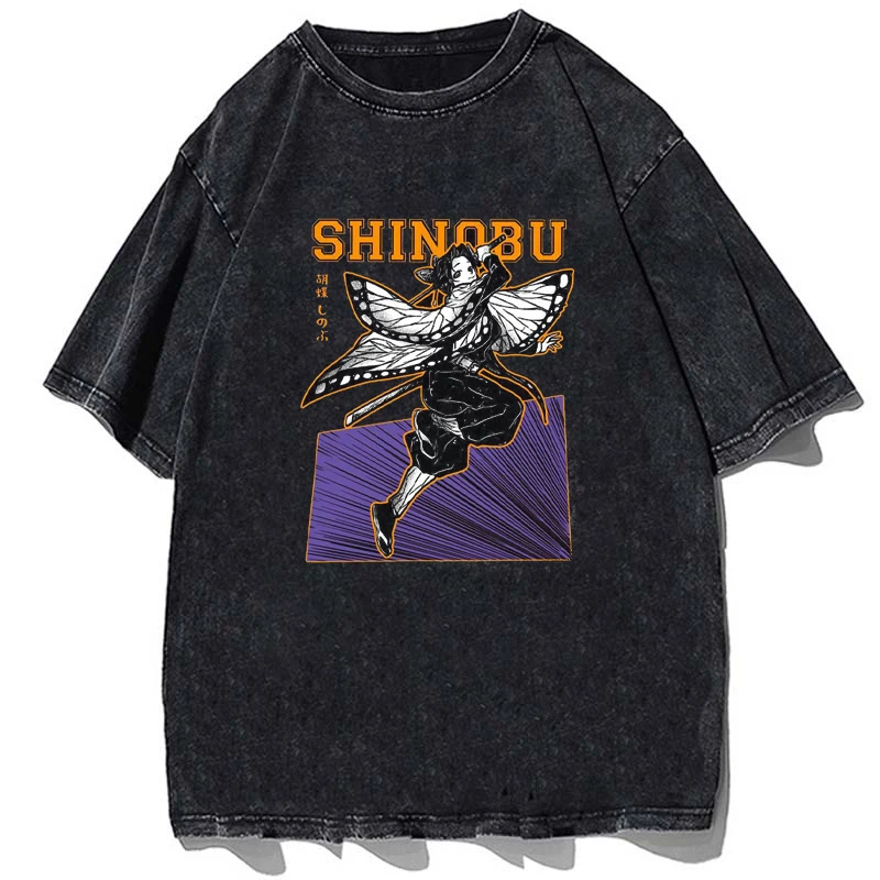 

Streetwear Women's T Shirt Anime Washed T Shirt Demon Slayer Graphic T Shirts Y2k Women Crop Top Men Harajuku Clothes Black Tees