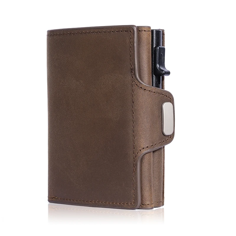 Fashion Aluminum Credit Card Wallet RFID Blocking Trifold Smart Luxury Leather Men Wallets Slim with Coin Pocket Vallet Holders 6