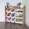 Toy Storage Organizer with Top Shelf and 9 Removable Bins, Natural/White Bookshelf 2