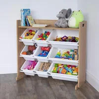 Toy Storage Organizer with Top Shelf and 9 Removable Bins, Natural/White Bookshelf 2