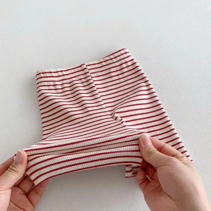 Baby Girls Shorts Ribbed Elastic Stripe Trousers Pants Fashion Kids Casual Infant Clothing Korean Toddler Skinny Short 0-6Y kids shorts kids trousers