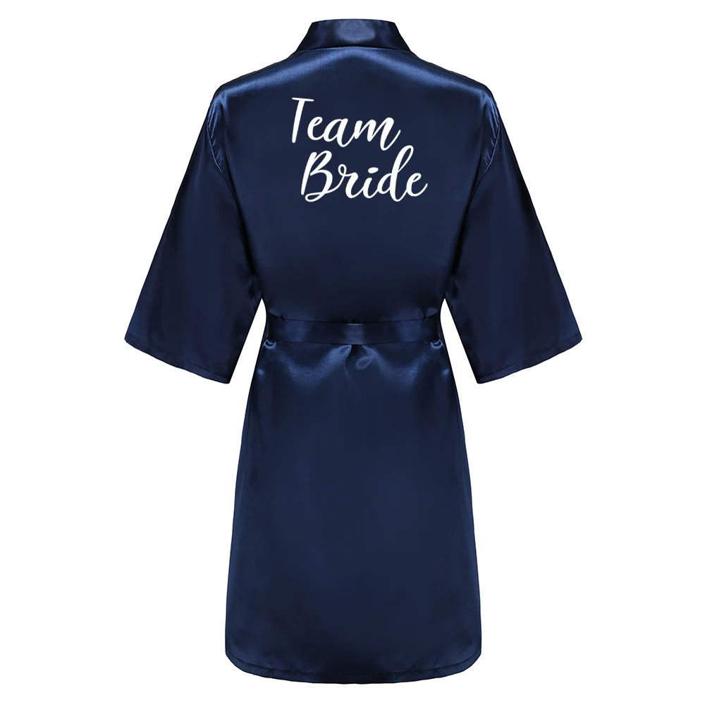 Satin Silk Robes Plus Size Wedding Bathrobe Bride Bridesmaid Mother Maid of Honor Gown Women Clothing Sleepwear Navy Blue women sleepwear bride robes silk robe
