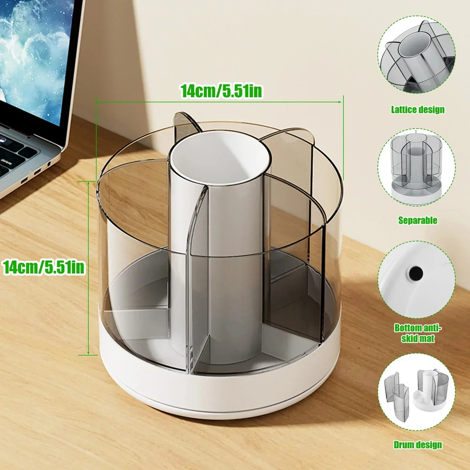Rotating Pencil Organizer with 6 Compartments 360° Turntable Detachable Cosmetics Storage Box Round Revolving Makeup Brush 6