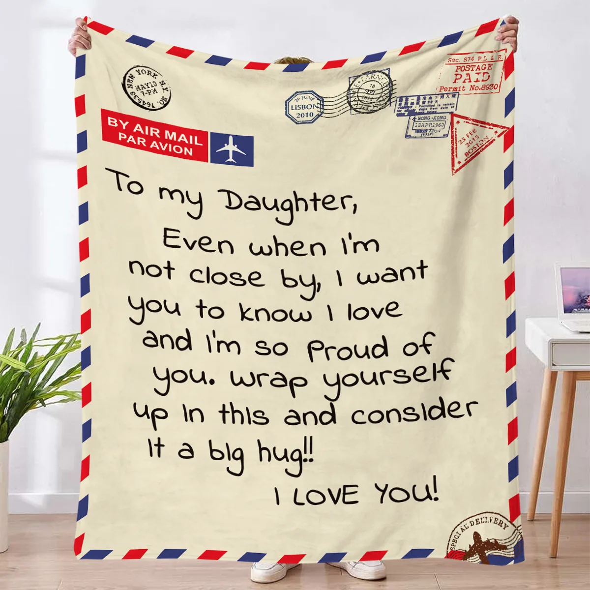 

Flannel Blanket Envelope Series Creative Souvenir Gift To My Mom Airmail Plush Warm Quilt Super Soft Sofa Nap Throw Bed Blanket