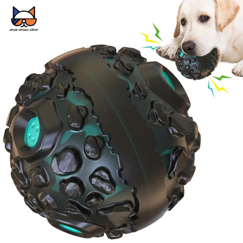 Dog Feeder Toys Chew Bouncing Interesting Strange Squeaky Sound Falling Stone Shaped Ball Relieve Anxiety Teeth Cleaning Toys