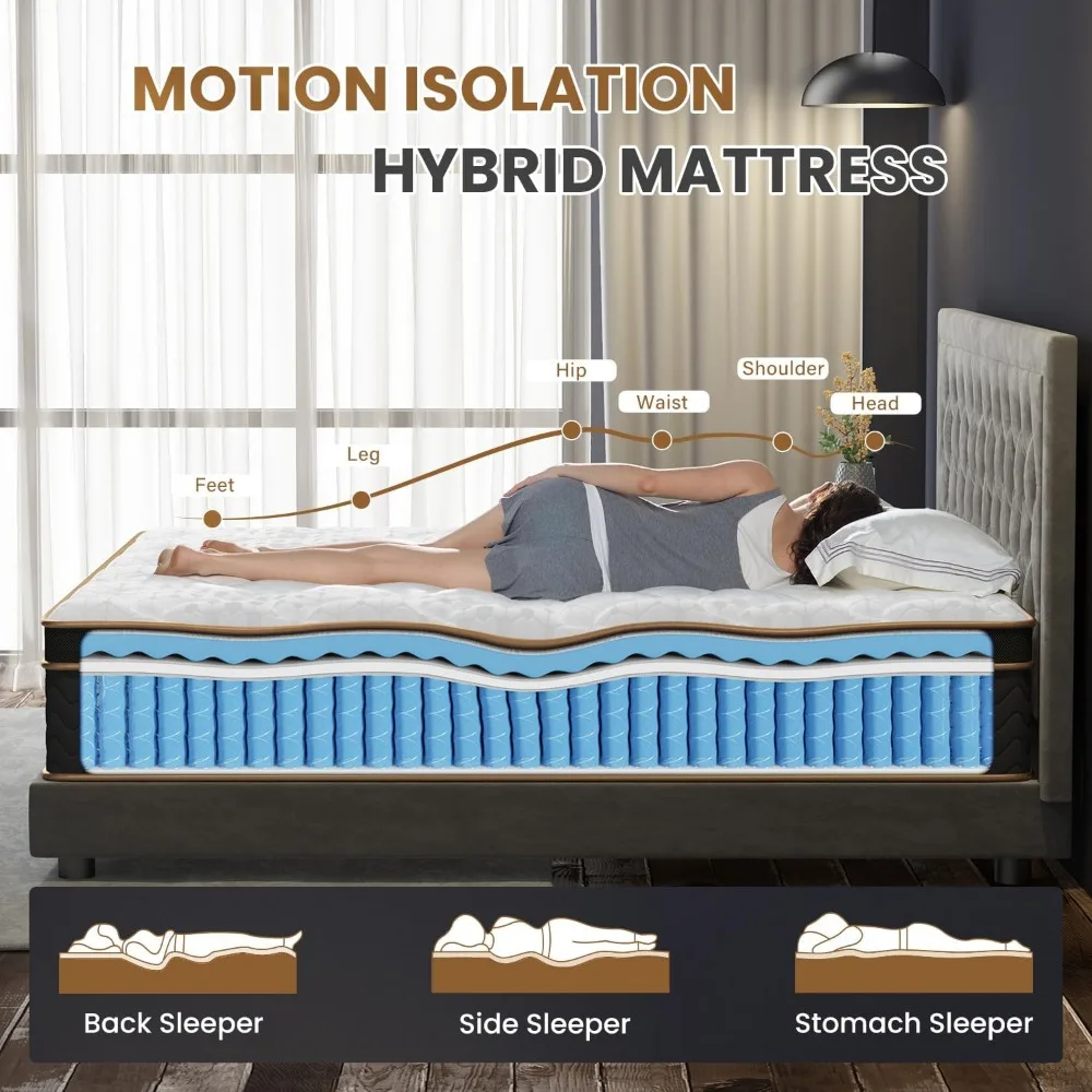 Queen Mattress, 12-Inch Deluxe Hybrid Mattresses, Fiberglass-Free Memory Foam Mattress in a Box, Individual Pocket Spring 3