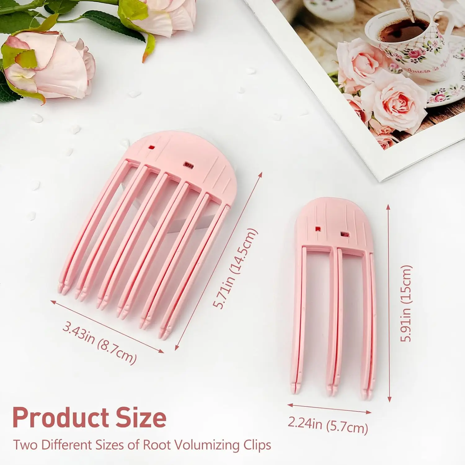볼륨업 스타일링 빗 2개, 푹신한 앞머리용, 흔적 없는 뿌리 리프팅 클립, 자연스러운 푹신한 헤어스타일을 위한 하이 크라운 볼륨 도구