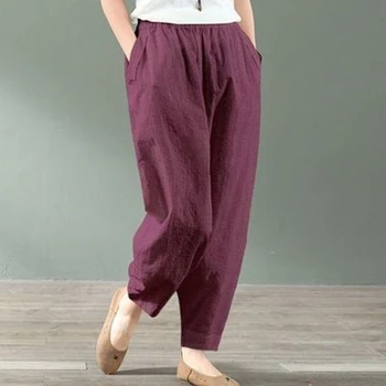 High Waist Loose Fit Cotton Linen Lantern Pants Korean Style Commute Thin Summer Wide Leg Harem Pants for plus Size Women