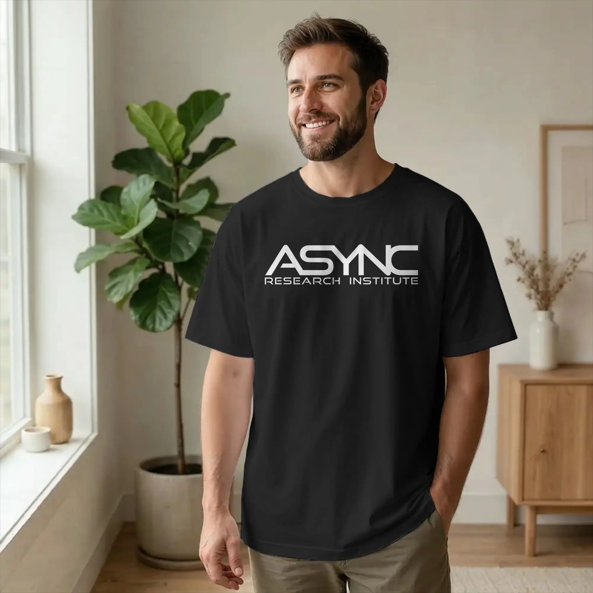 ASYNC Back-Rooms ASYNC Institute Herren-T-Shirt Pixels Research Neuheits-T-Shirt Kurzarm-T-Shirt mit Rundhalsausschnitt Baumwoll-Geschenkoberteil