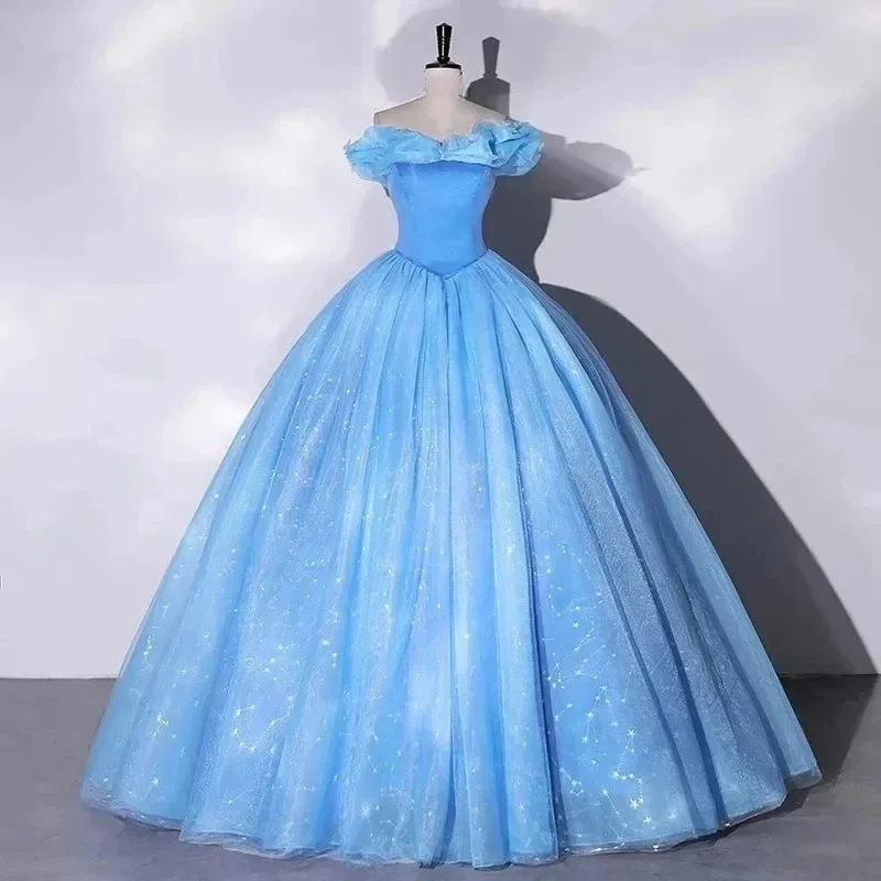 Robe de bal à épaules dénudées, à paillettes, à la mode, pour fête d'anniversaire cendrillon