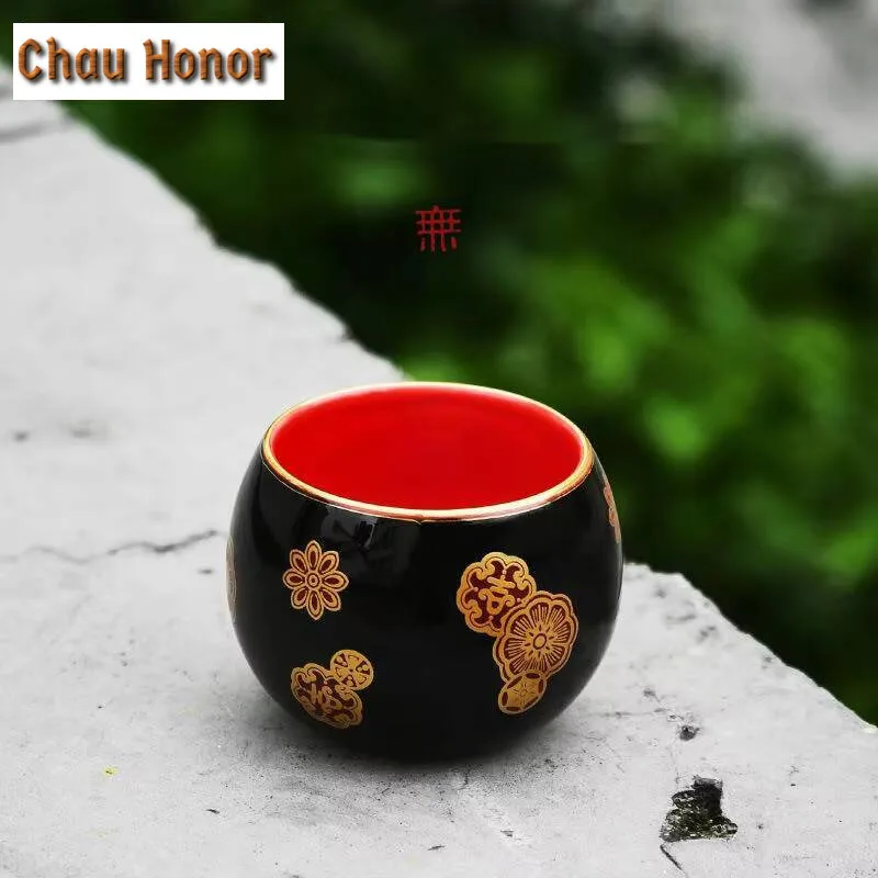 130ml Black Gold Flower Ceramic Teacup Antique Water Jug Smelling Cup Puer Tea Bowl Household Chinese Tea Set Decoration Gifts