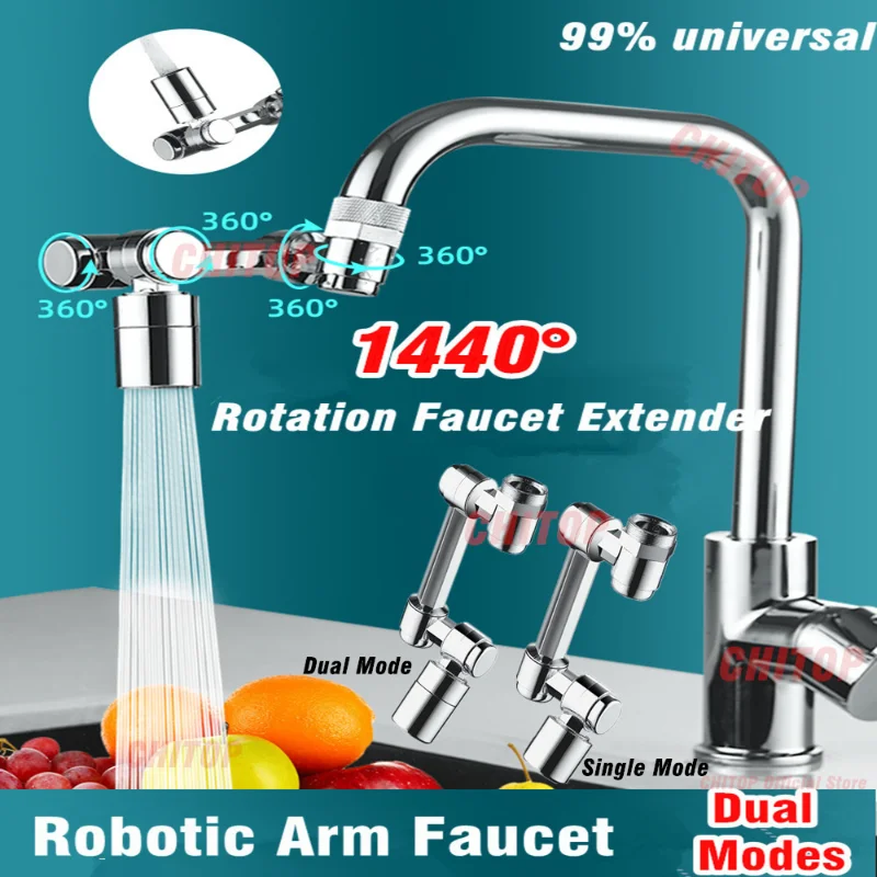 

1440° Rotation Faucet Aerator Splash Dual Mode Kitchen Tap Extend Water Nozzle Faucet 22/24mm Adaptor Faucet Bubbler Robotic Arm