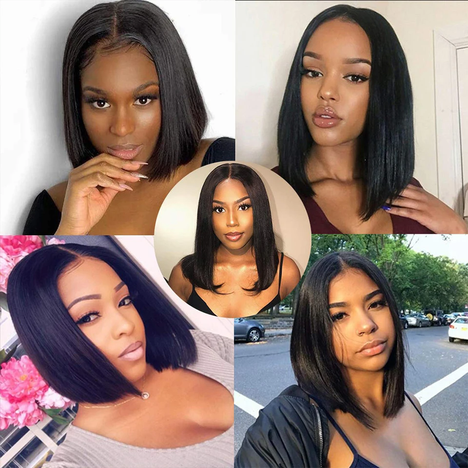 Short Straight Bundles With Fringe Hair Extensions Synthetic Straight Hair Weaving Short Bob Heat Resistant Fiber Wig