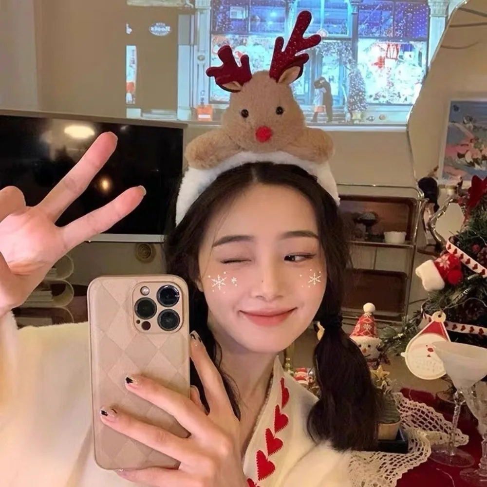Cute Cartoon Red Christmas Headband Antler Fluffy Plush Children Headwear Snowman Hair Clip Xmas Hair Accessories