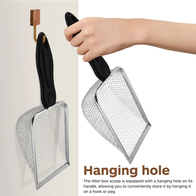 Stainless Steel Cat Litter Scoop Metal Small Holes Long Handle Litter Box Scooper Ergonomic Tool 6