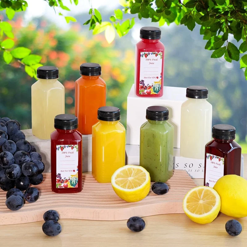 【Berserkk】12Pcs Plastic Juice Bottles With Tamper Evident Caps, Reusable Clear Juice Containers With Labels, Funnel And Brush