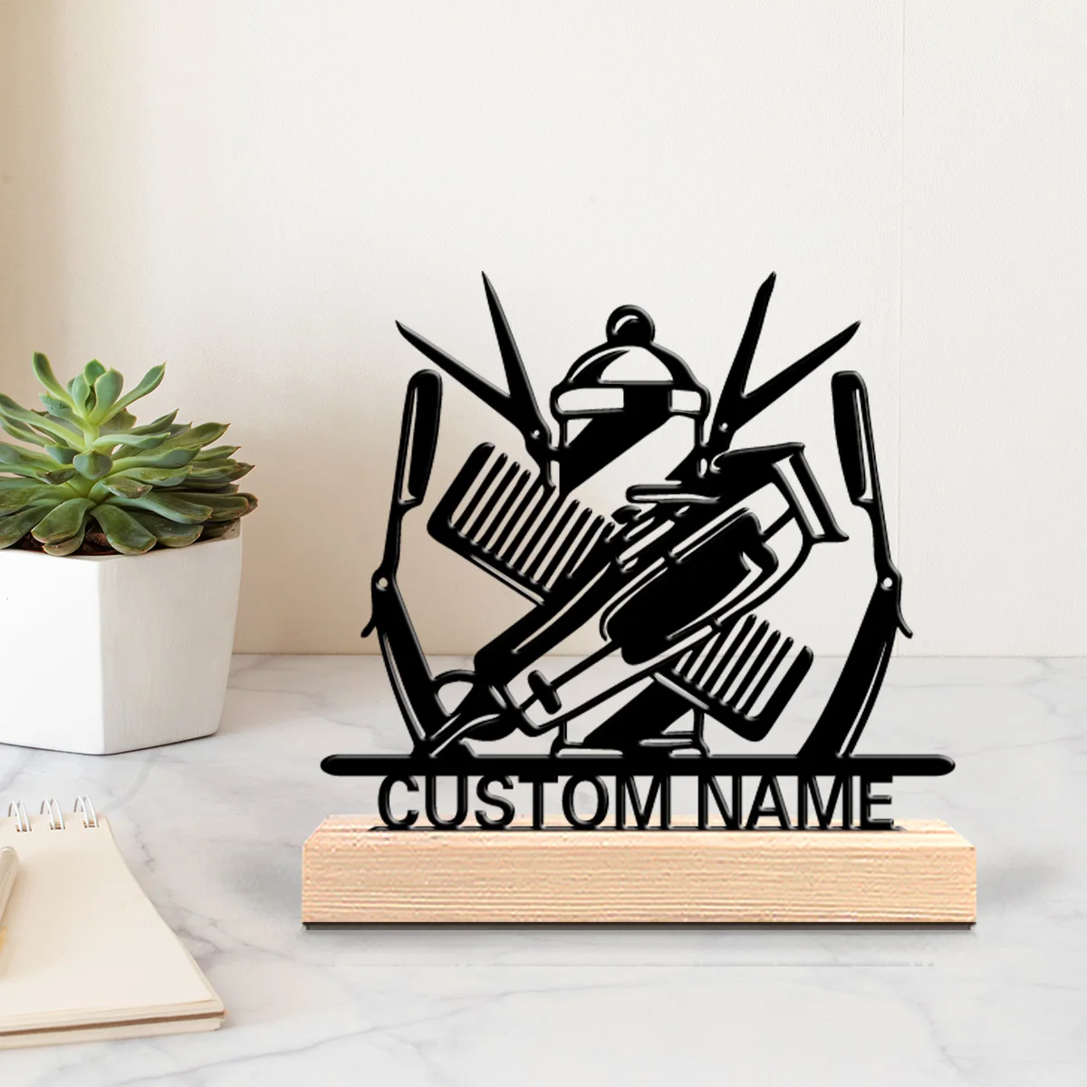 1pc New Design personalized custom Barber Metal statues Metal Art with Base Tabletop Decoration desktop decoration