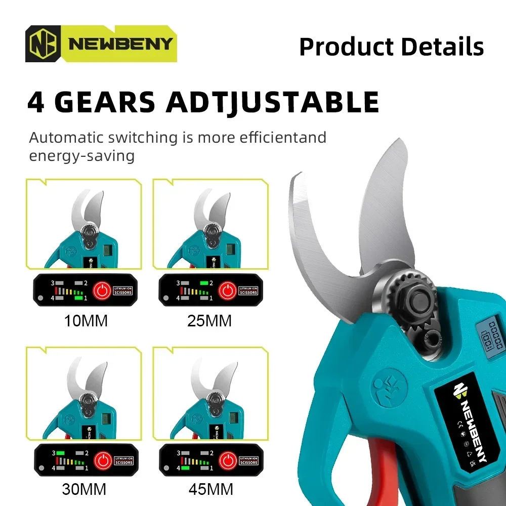 NEWBENY 30mm Brushless Electric Pruning Shears 4 Gear Cordless Garden Fruit Tree Bonsai Beautify Tool For Makita 18V-21V Battery 5