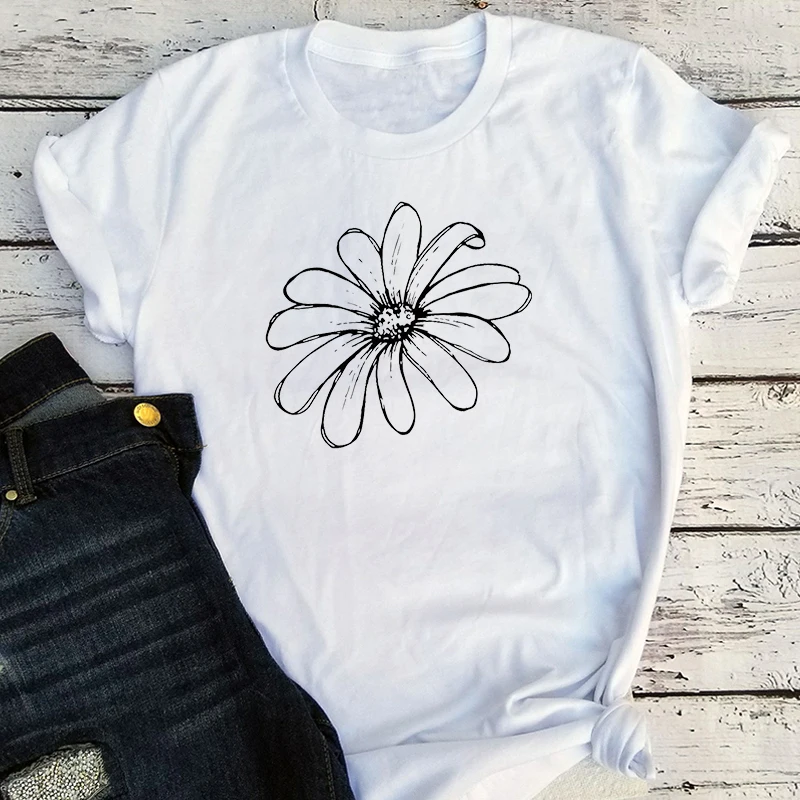 

Sunflower Printed Women Tshirts Faith Hope Love Short Sleeve Femme T-Shirts Gifts for Ladies Clothing Women Graphic Tee