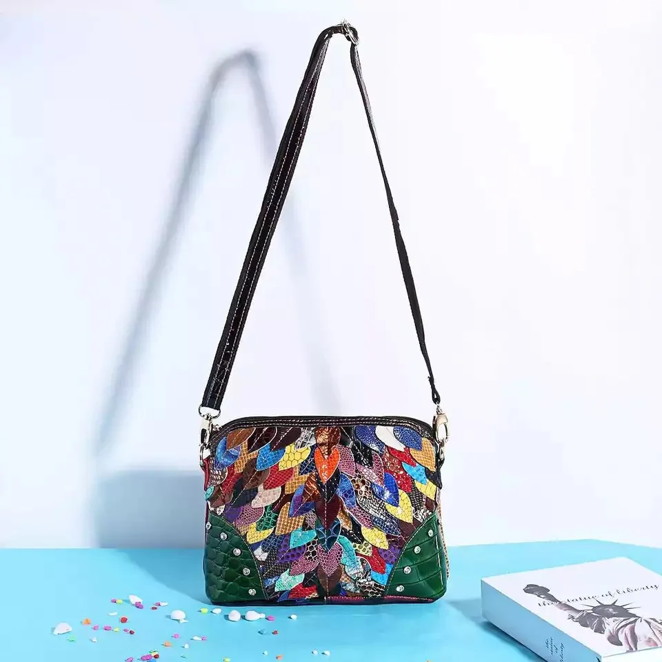 Bag2023newfemalebagcolorleavesstitchingleatherladyhandbill