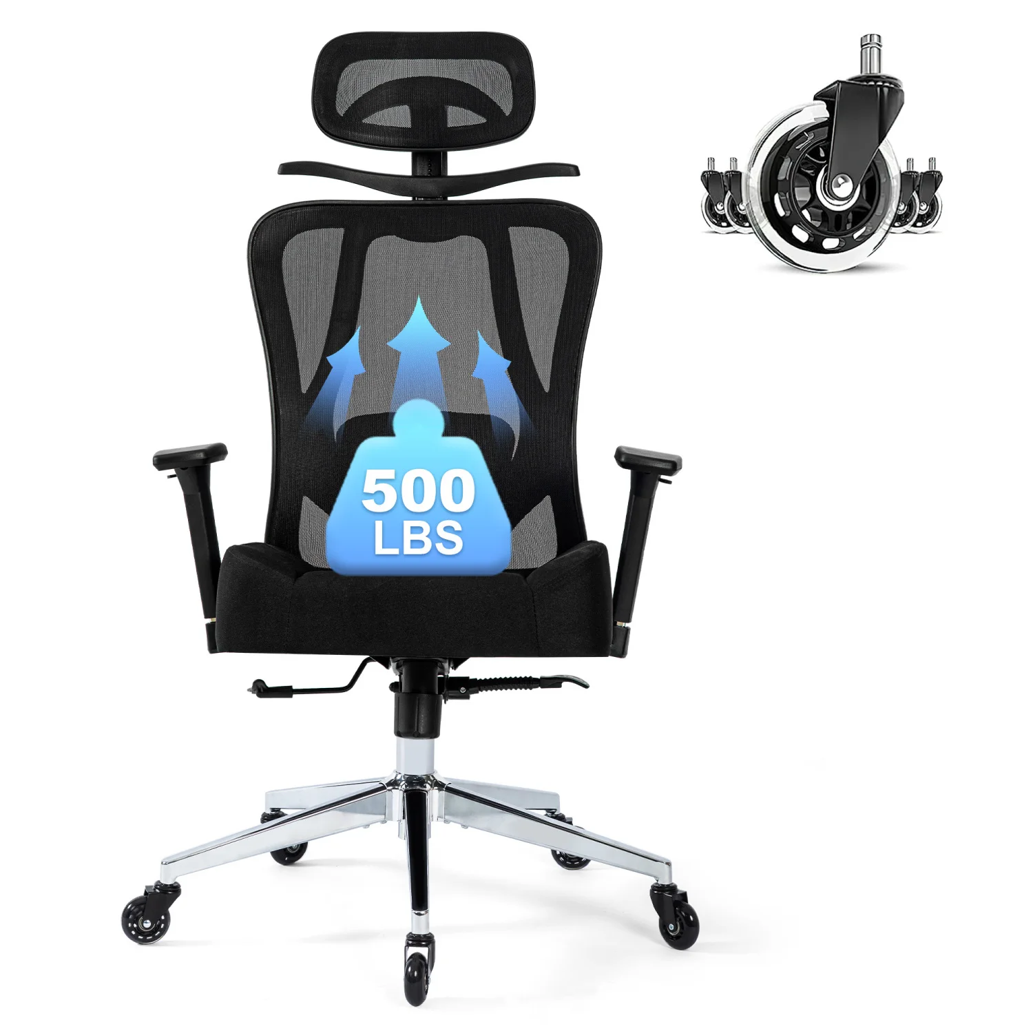 

Comfortable Mesh Ergonomic Home Office Desk Chair with 2D Lumbar Support and 3D Headrest - Adjustable 3D Armrests & Swivel Execu