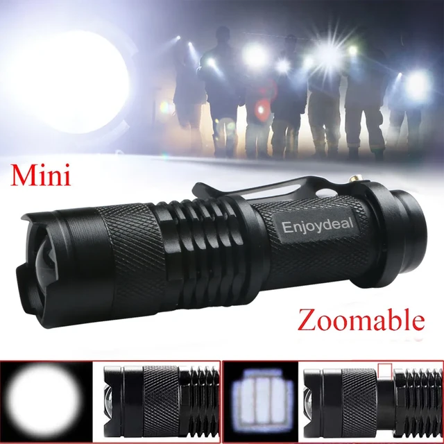 Lampe torche de poche LED Mini étanche Ultra lumineuse Camping randonnée -  Noir