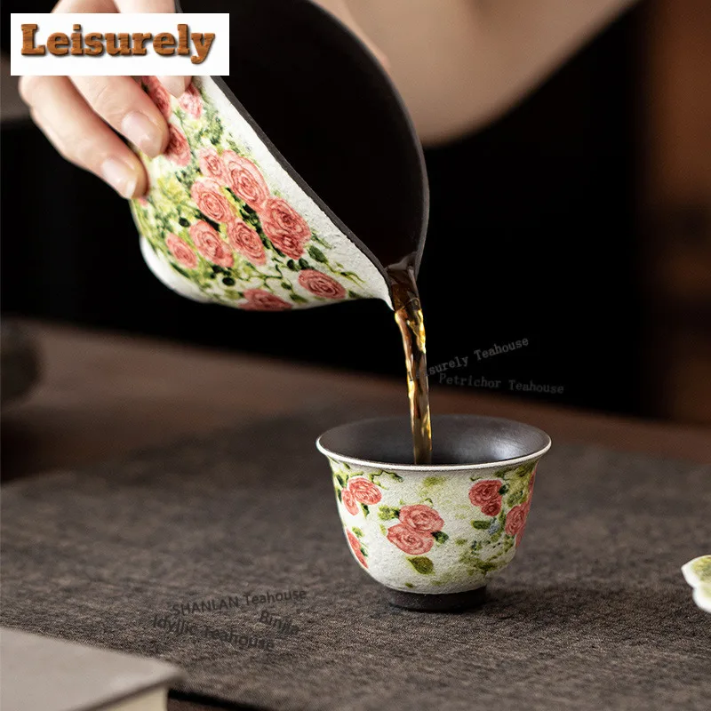 50ML Oil Painting Rose Flower Language Teacup Aesthetic Tea Bowl Set of Cups Tea-tasting Smelling Cup Chazhan Master Cups Cha