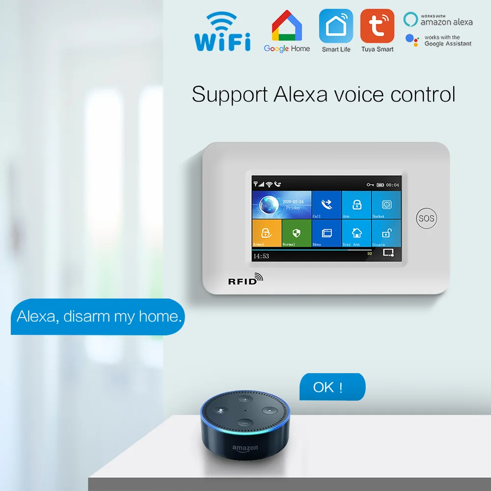 HIVI 4G Touch Screen Smart Home Burglar Security Alarm Systems 433MHz Tuya Wireless WIFI With Siren Smoke Detector Door Sensor