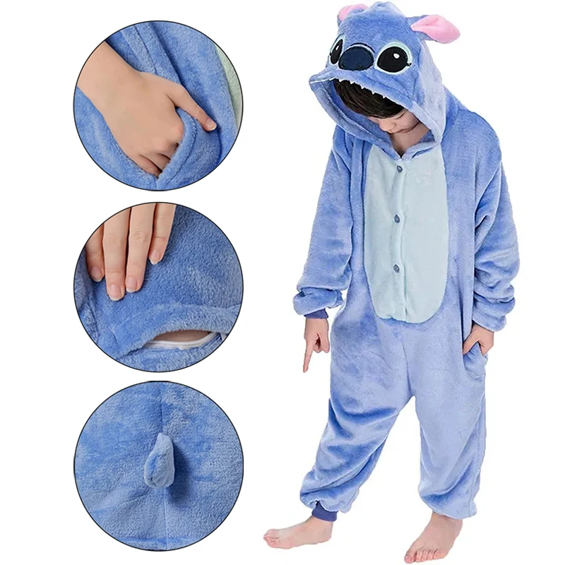 Cosplay Costumes Lilo Stitch Jumpsuit Kigurumi Pajamas Stitch Cute Hooded Sleepwear Halloween Boys Girls