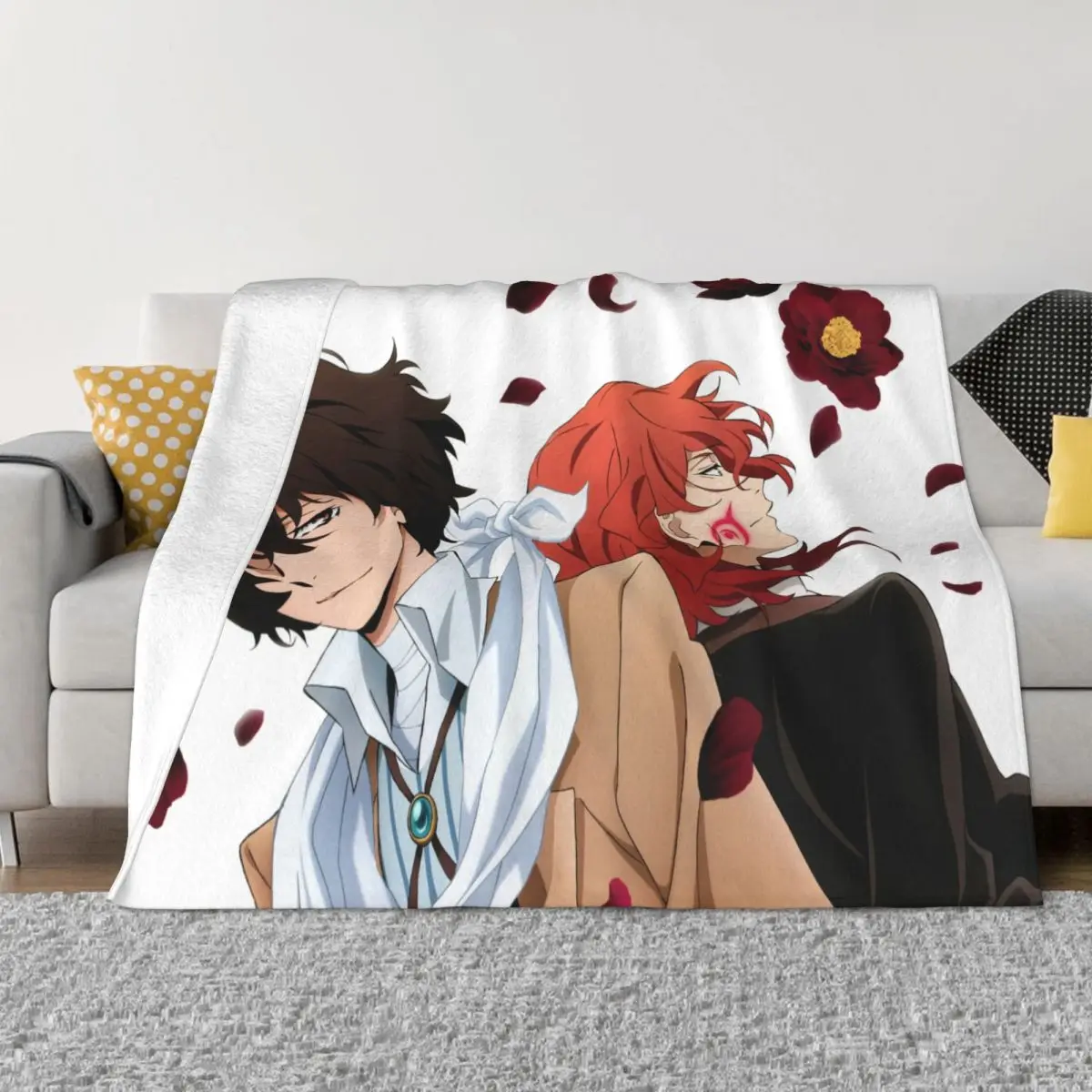 

Bungou Stray Dogs Wan Anime Blanket Flannel Decoration Chuuya And Dazai Portable Home Bedspread