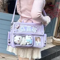 Sac à dos japonais de couleur unie pour femmes, carré en cuir Y2K, Harajuku, grande capacité, Ita, poignée Anime, bandoulière 3