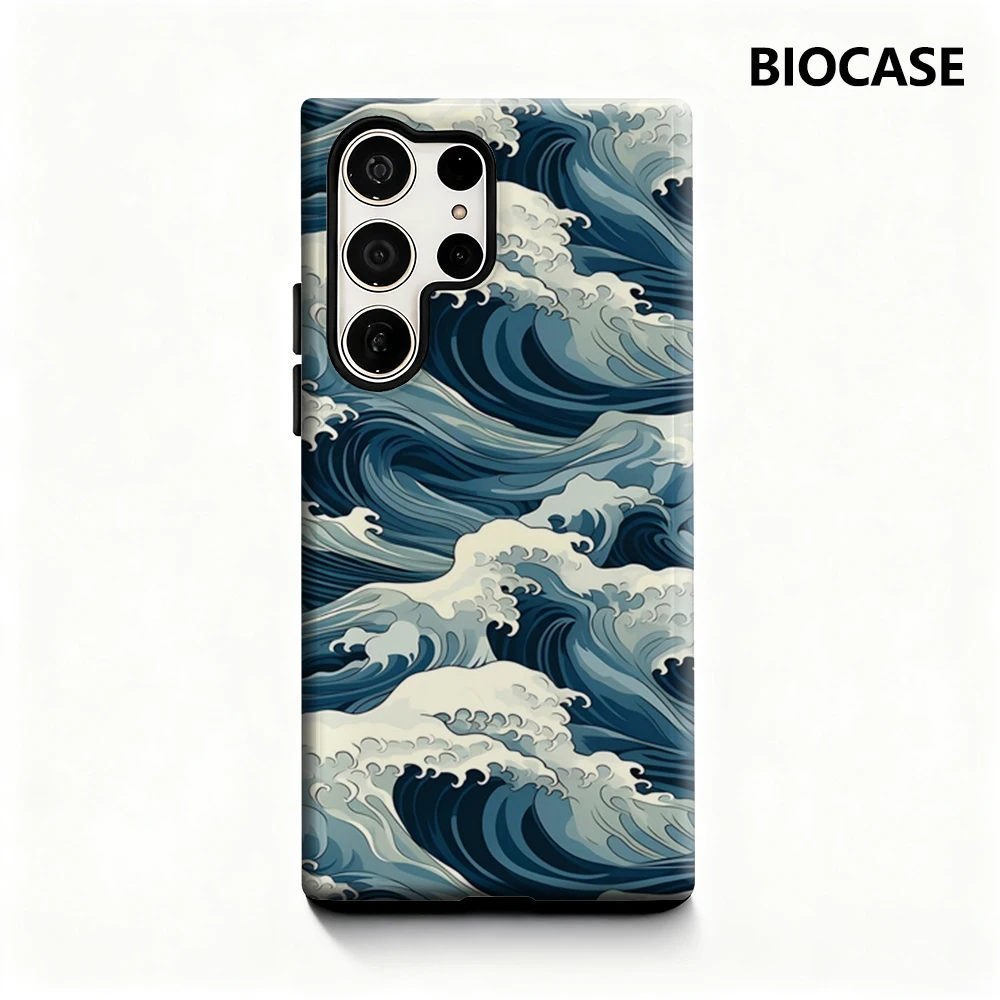 Glossy Ocean Wave Pattern Double-Layer Phone Case