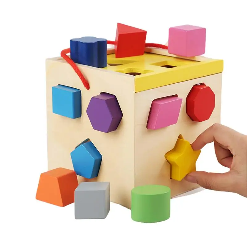 Shape Sorter Toy Montessori Cube Shape Sorting Wooden Montessori Toys For 4 5 6 Year Old Girls Boys Shape Sorter Gifts For