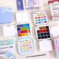 Languo 16 Colors Mini Portable Solid Watercolor Paint Set with Brush&Palette Travel Sketching Painting Box for Art Drawing 2