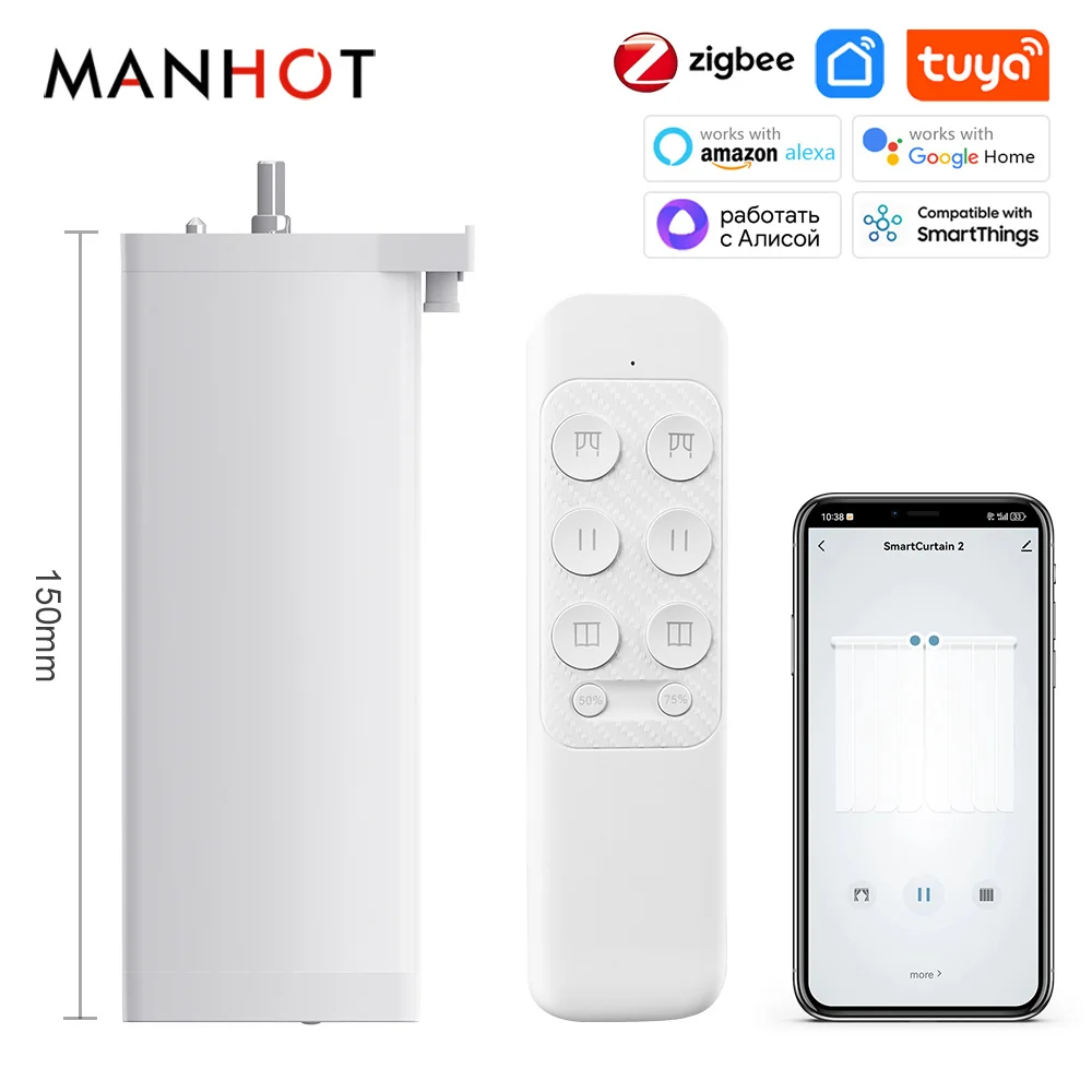 Tuya Smart Zigbee Electric Curtain Shutter Motor 15CM size Smart Automatic Home Support Voice Control Alexa Google Assistant