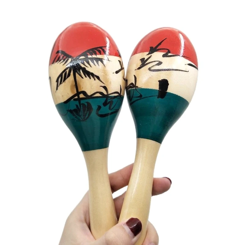 

1 Pair Wooden Coconuts Tree Hand Sand Hammer Shaker Hand Rattle Percussion Musical Instrument Maracas Toy for Children and Kids