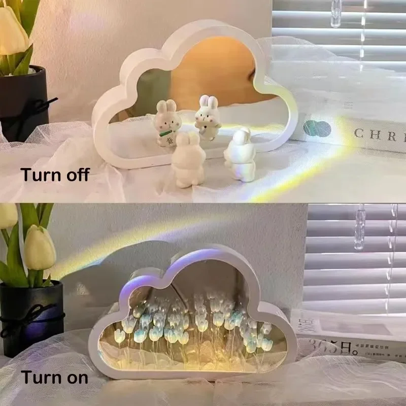 Flower Tulip Cloud Lamp DIY Tulip Cloud Mirror Night Lights 20 for Bedroom Creative Gift for Teen Girls Couple Friends Children led night light,night light,led night lamp