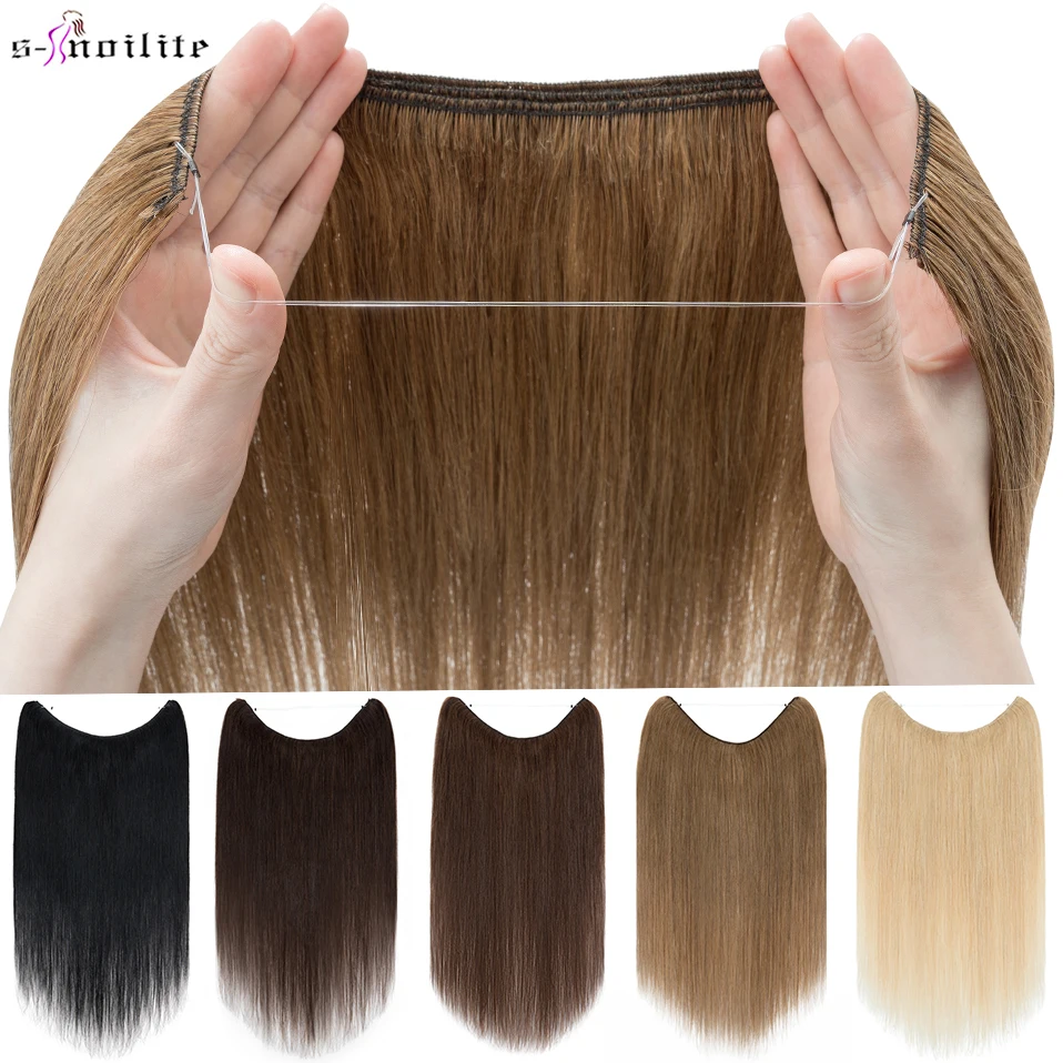 

S-noilite Wire In Human Hair Extensions Straight Natural Hair Extensions Thick Hair End Highlight Hairpiece Invisible Fish Line