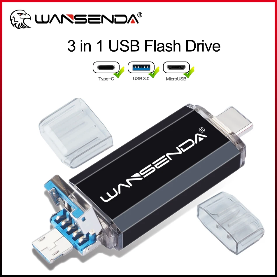 

WANSENDA USB флеш-накопитель 3 в 1, 512 ГБ, 256 ГБ, 128 ГБ, 64 ГБ, 32 ГБ