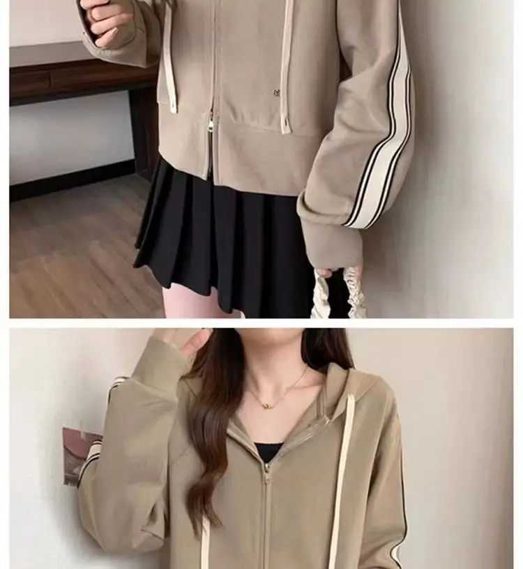 Frühling Herbst Neue Zipper Hoodie Langarm Vielseitiges Top – Detail 19