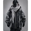 Unisex High Street Functional Cargo Jacket Techwear Fake two-piece Tactical Windbreaker Coats Streetwear Men's clothing Oversize 1