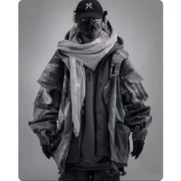 Unisex High Street Functional Cargo Jacket Techwear Fake two-piece Tactical Windbreaker Coats Streetwear Men's clothing Oversize 1