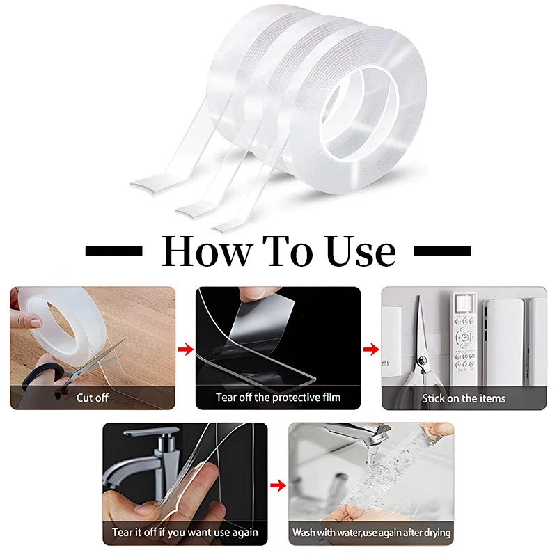 Ultra-strong Transparent Nano Adhesive Tape – Double-sided, Waterproof, Heavy-duty Bonding Strip