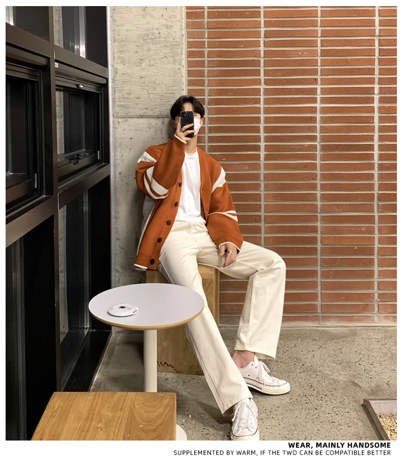 Description Picture 6 of itemKnitted Cardigan Men Contrast Color Korean Style Temperament Handsome Single Breasted Leisure Cozy Sweaters Soft Streetwear 2023