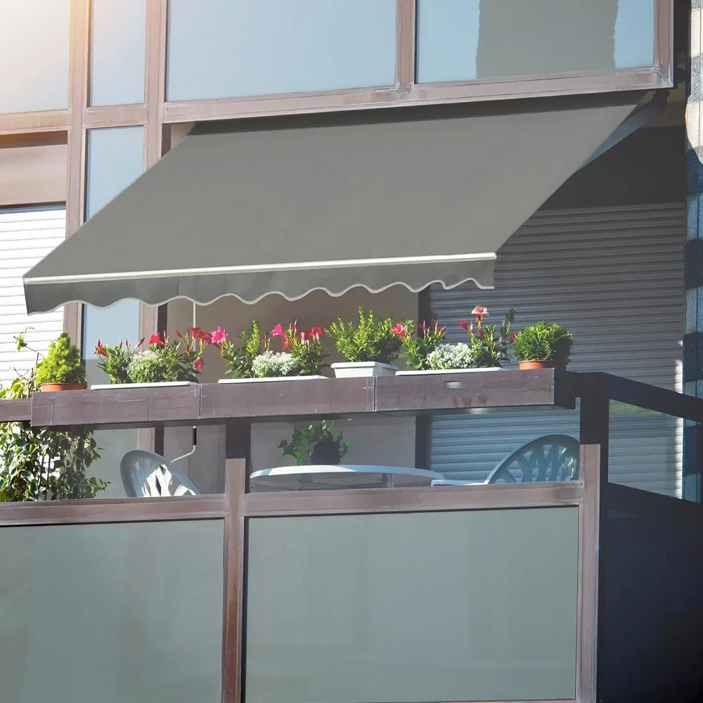 

12'x10' Retractable Patio Awning Sun Shade Cover, Outdoor Shelter for Deck with Manual Crank 120in Projection, Grey