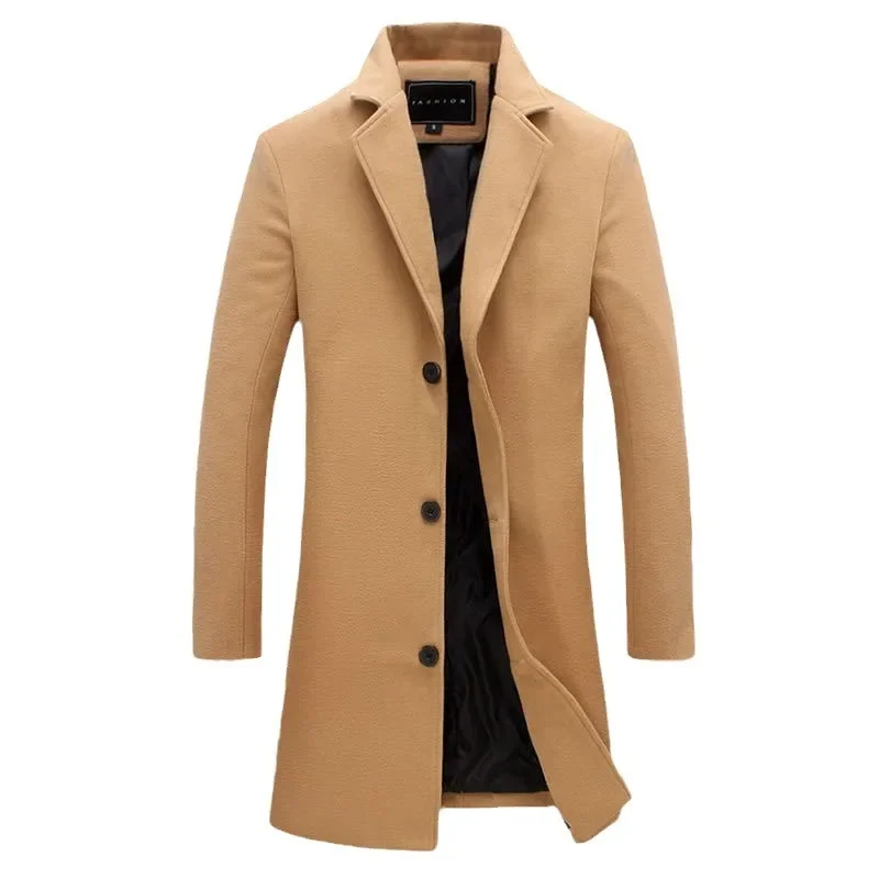 Trench Coat Casual Men Jacket Cross-border Men's Medium-length Solid Color Single-breasted Casual Trench Jacket